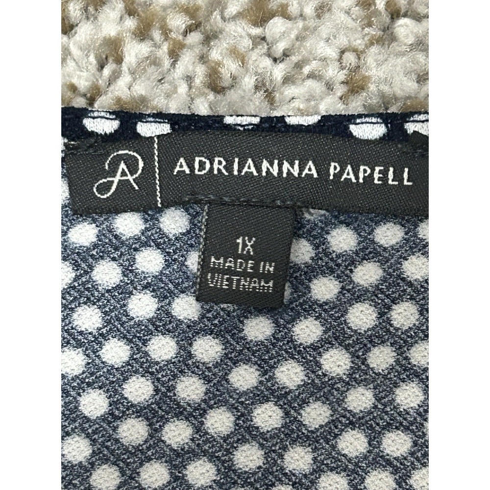 Adrianna Pappel Flutter Sleeve Blouse Navy Polkadot Plus Sz 1X Career Business